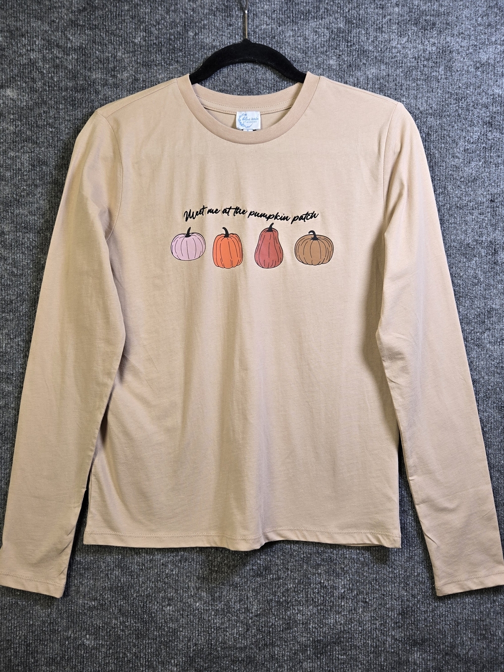 Blue Rain T Shirt Womens S Brown Orange Meet Me at the Pumpkin Patch New